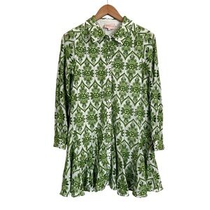 CIEBON green white floral eyelet embroidered button up belted mini shirt dress